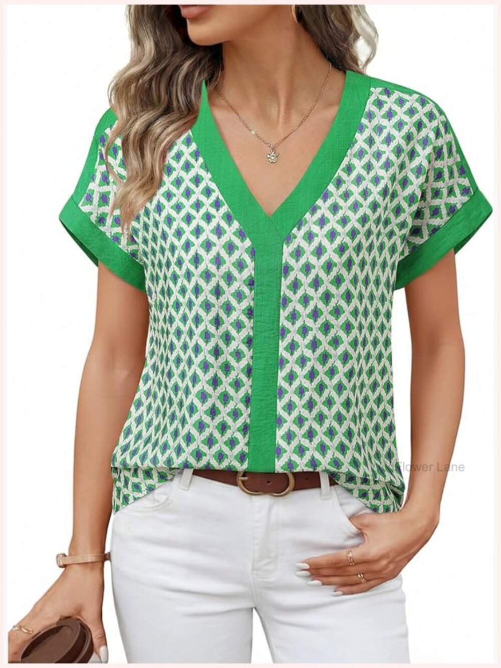 V Neck Short Sleeve Blouse Dressy Casual Floral Boho Vacation Top